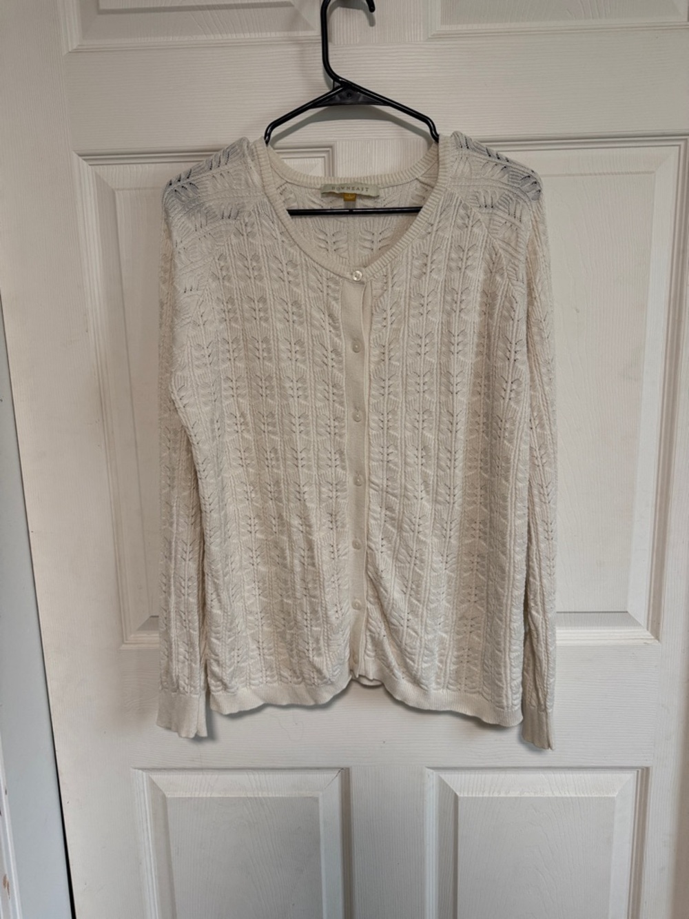 DownEast Cream Cable Knit Button-Front Cardigan